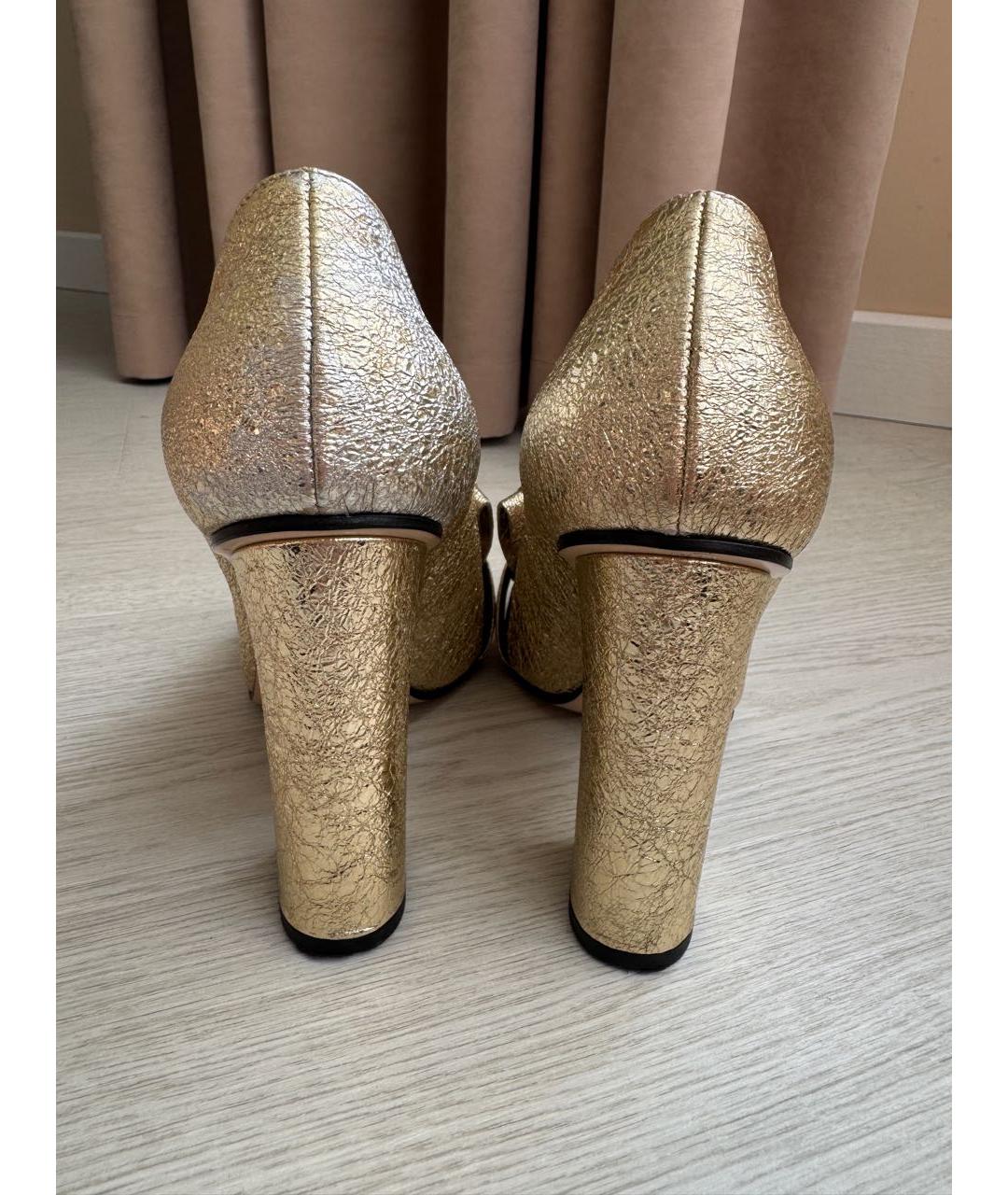 GUCCI Золотые кожаные туфли, фото 3