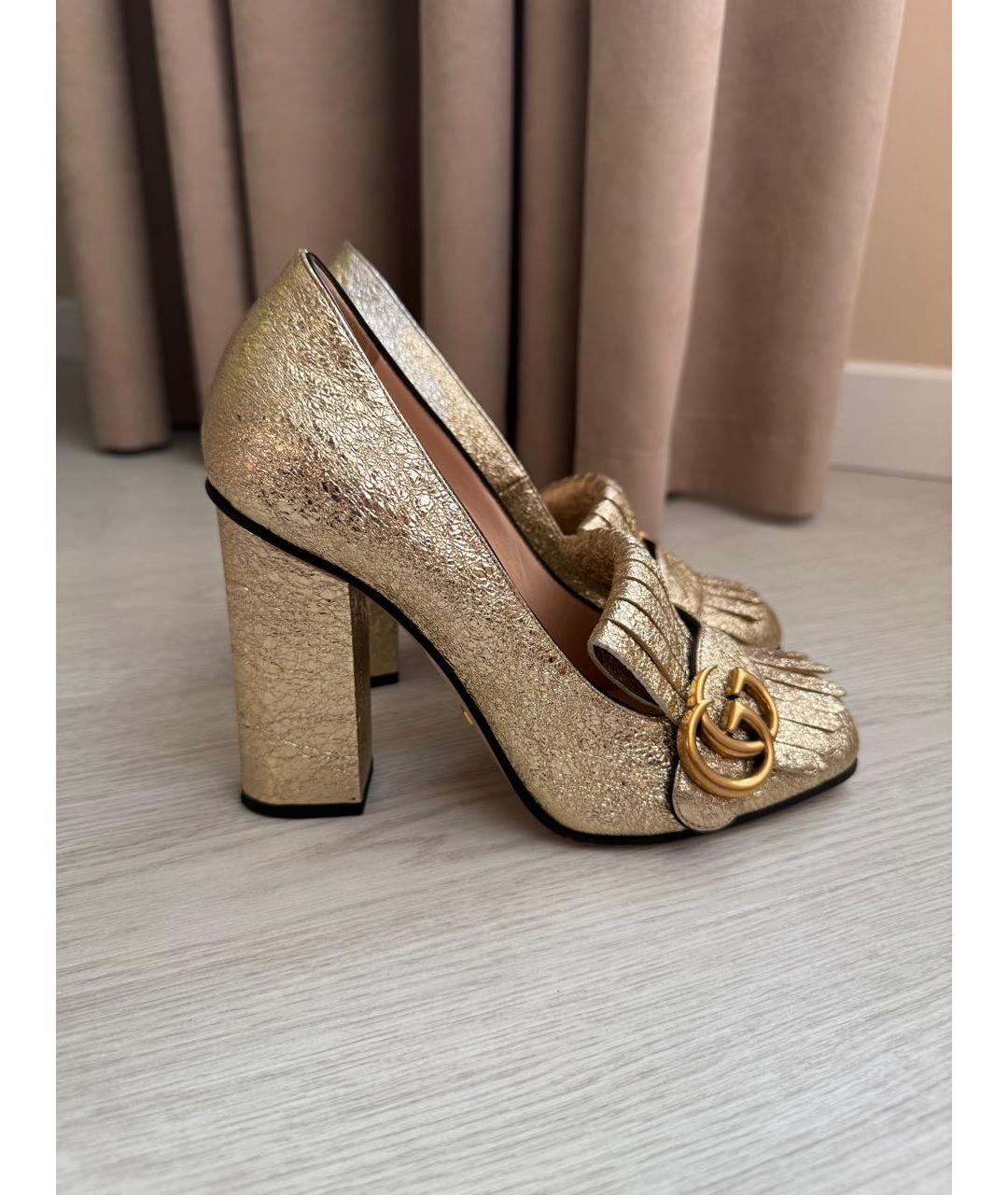 GUCCI Золотые кожаные туфли, фото 8
