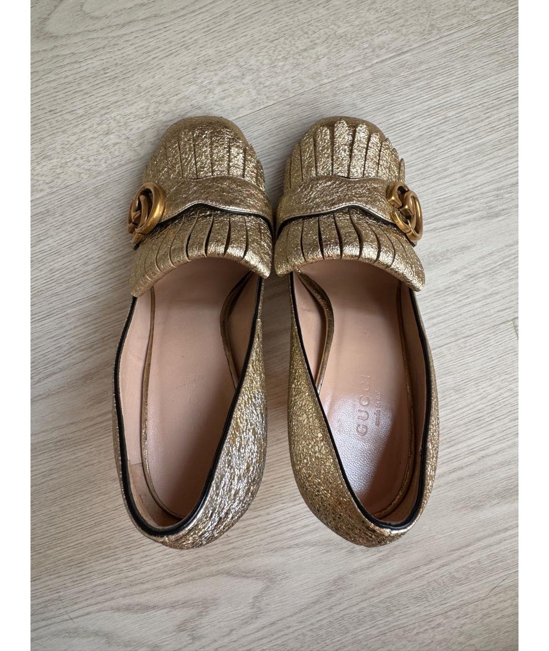 GUCCI Золотые кожаные туфли, фото 2