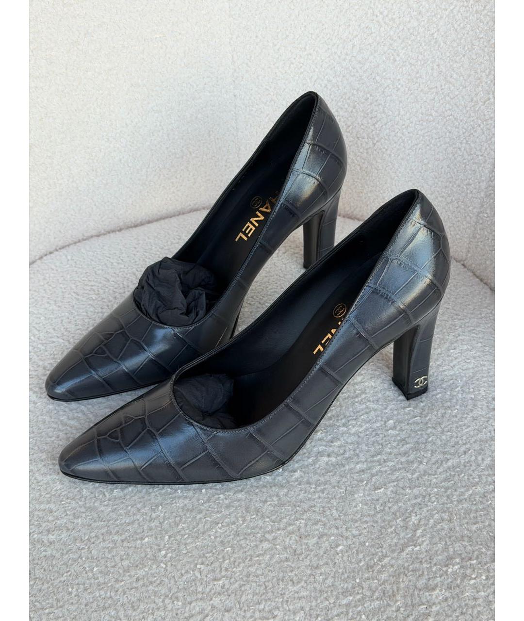 CHANEL Антрацитовые кожаные туфли, фото 7