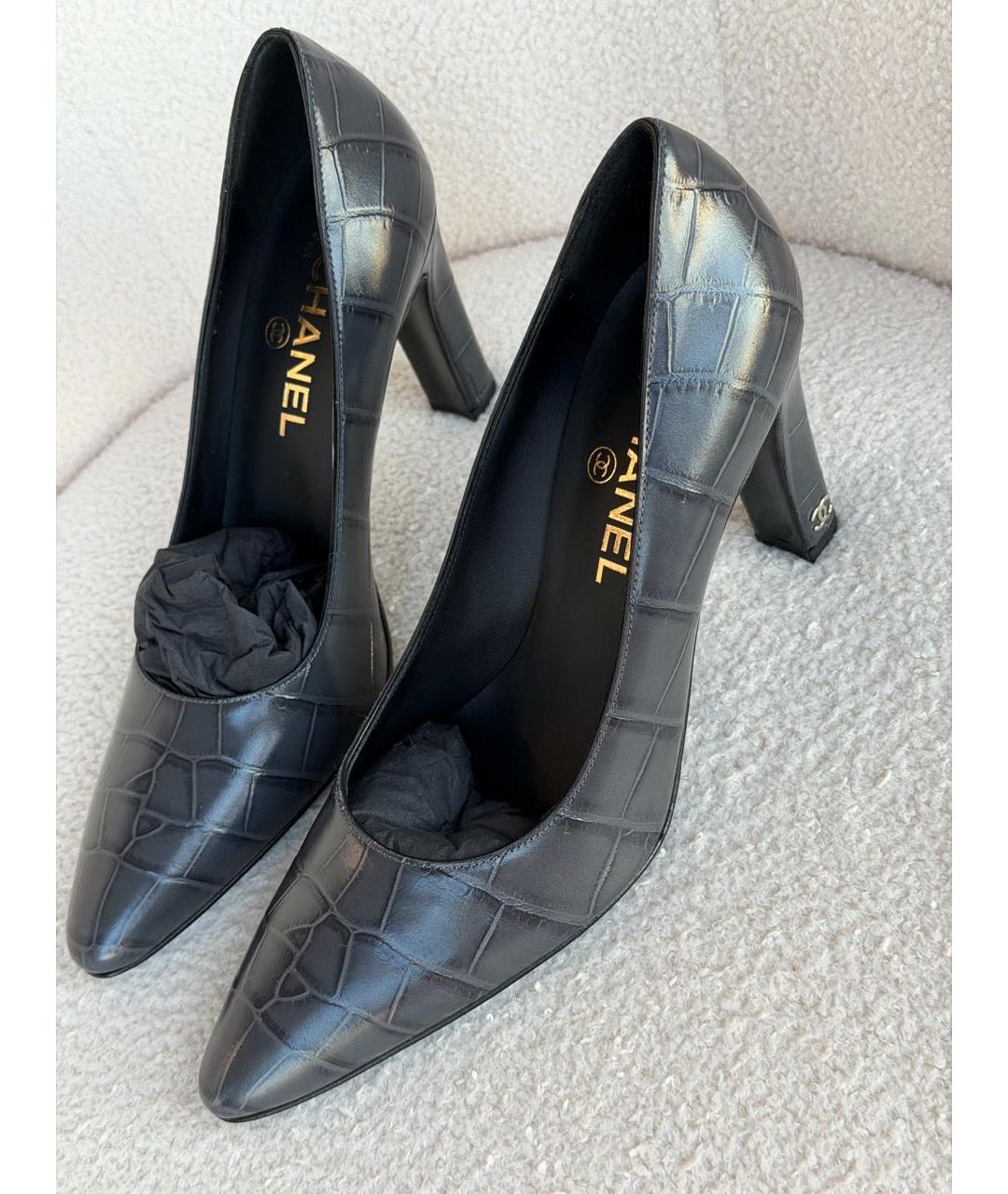 CHANEL Антрацитовые кожаные туфли, фото 6