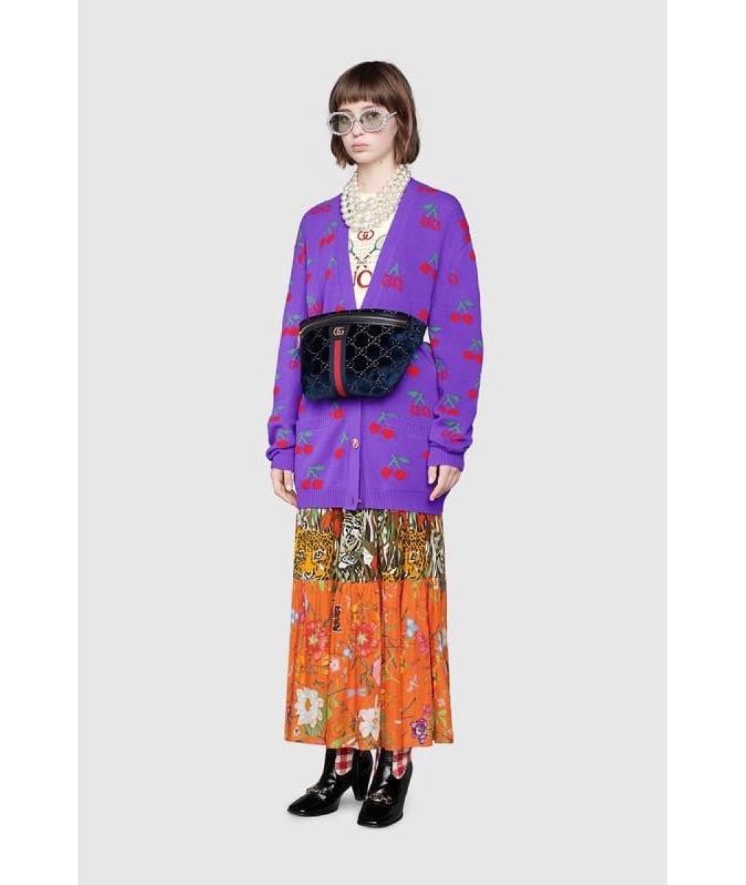 GUCCI Синяя бархатная поясная сумка, фото 8