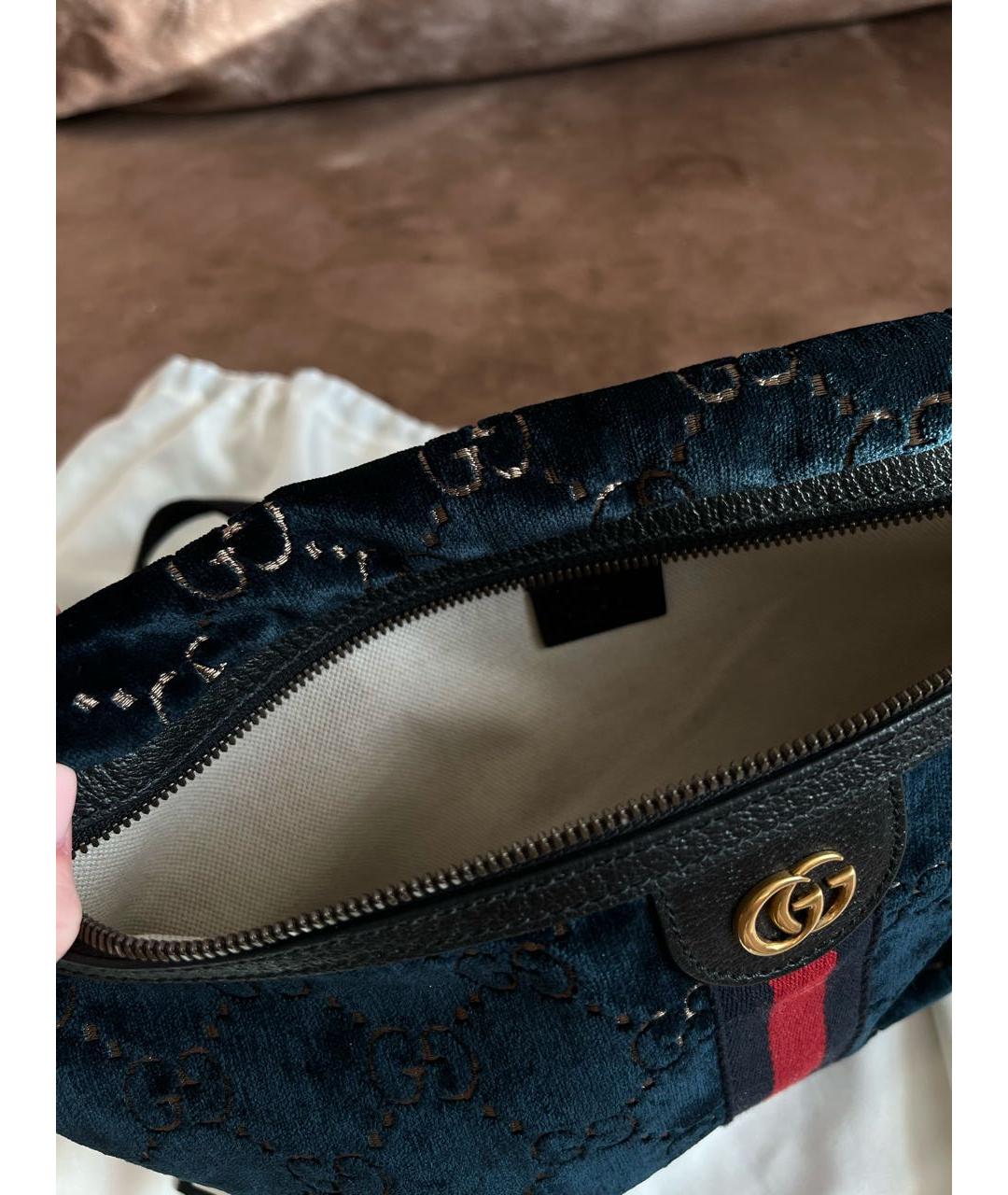 GUCCI Синяя бархатная поясная сумка, фото 5