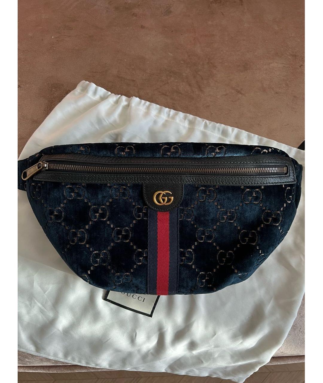 GUCCI Синяя бархатная поясная сумка, фото 6
