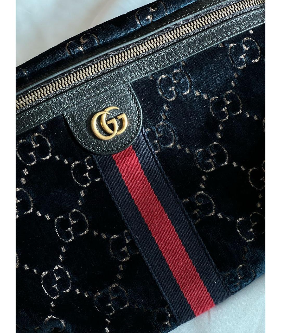 GUCCI Синяя бархатная поясная сумка, фото 3