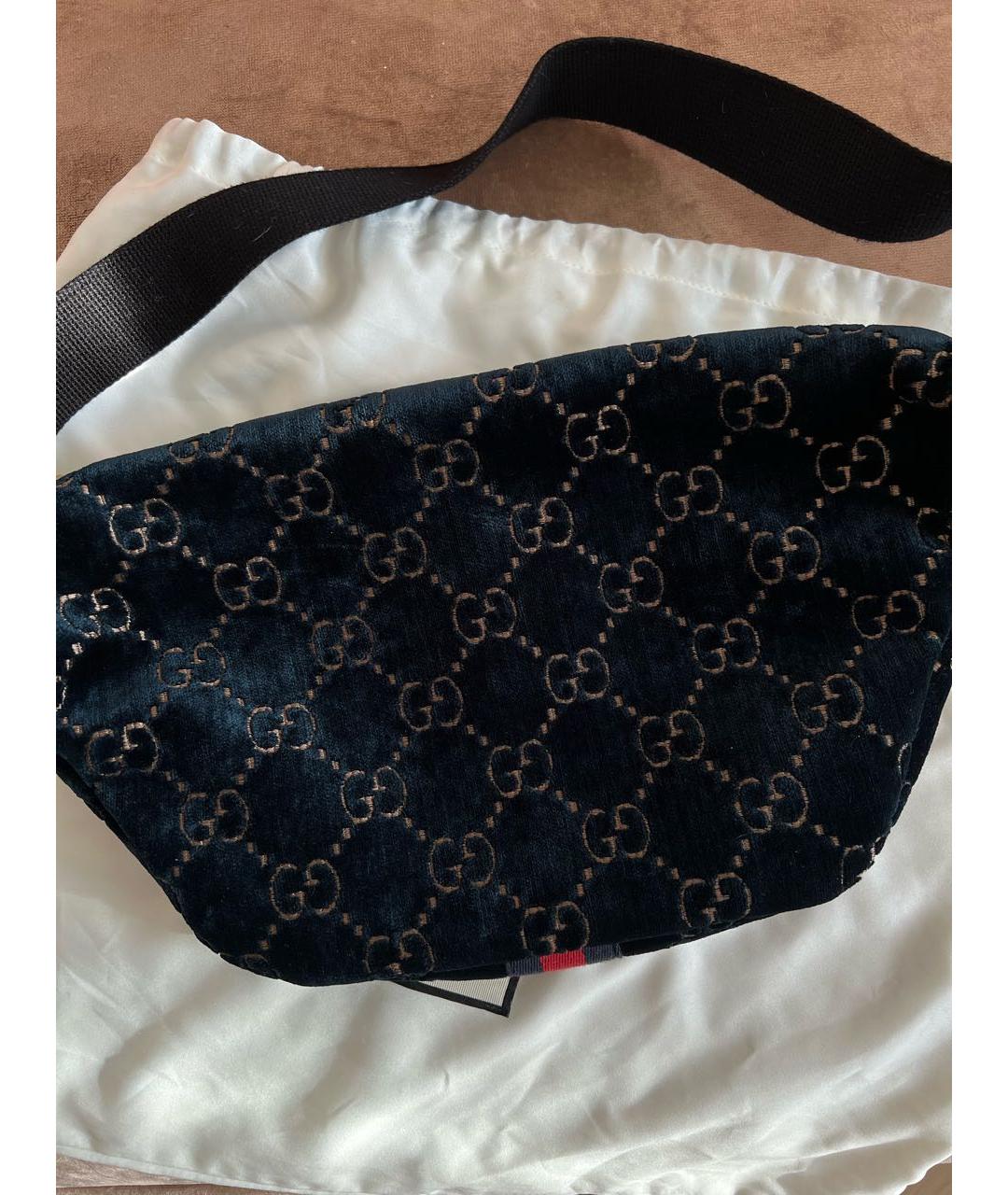 GUCCI Синяя бархатная поясная сумка, фото 4