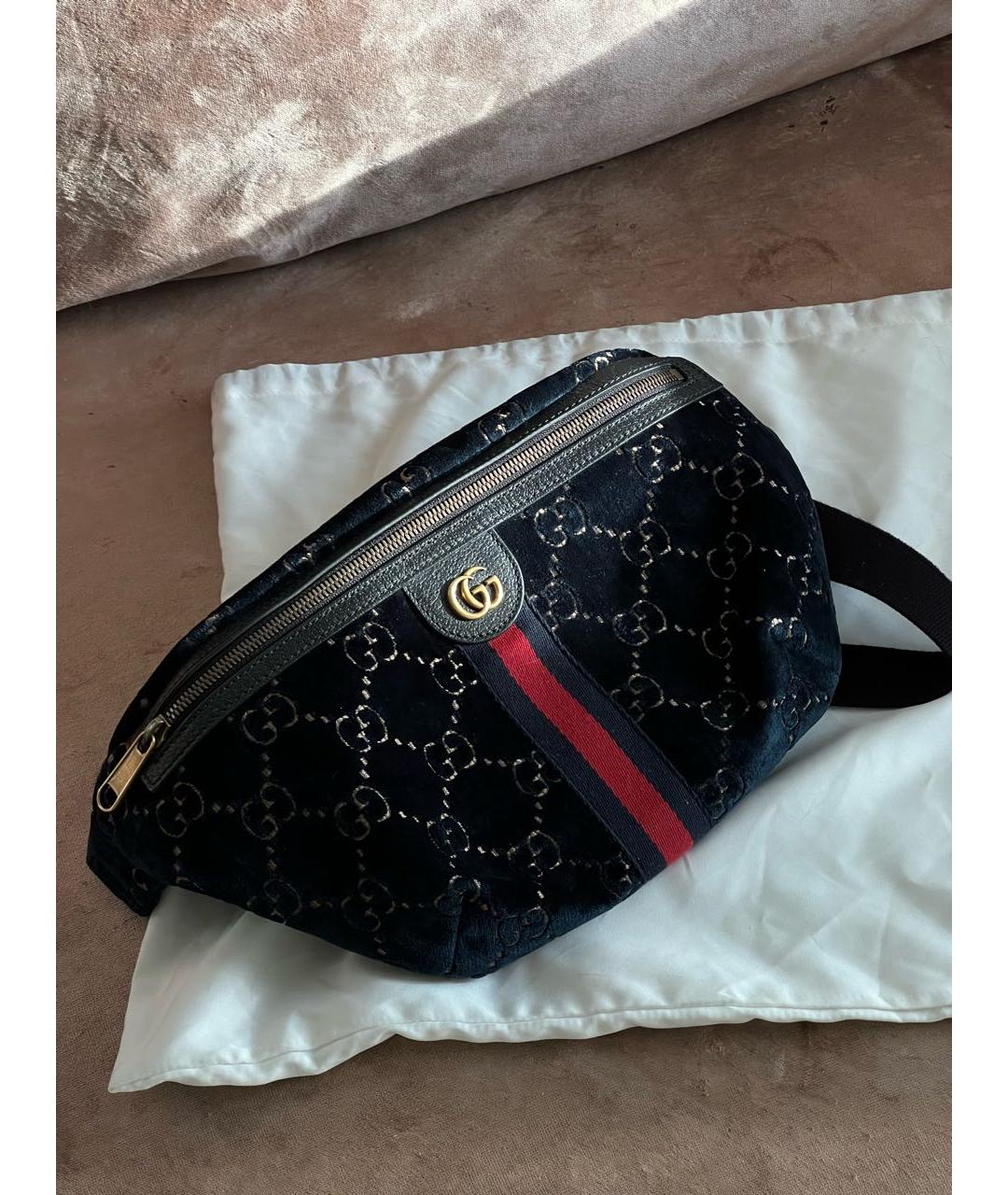 GUCCI Синяя бархатная поясная сумка, фото 2