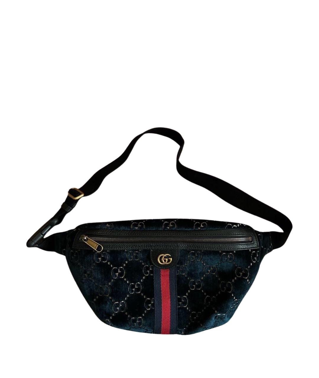GUCCI Синяя бархатная поясная сумка, фото 1