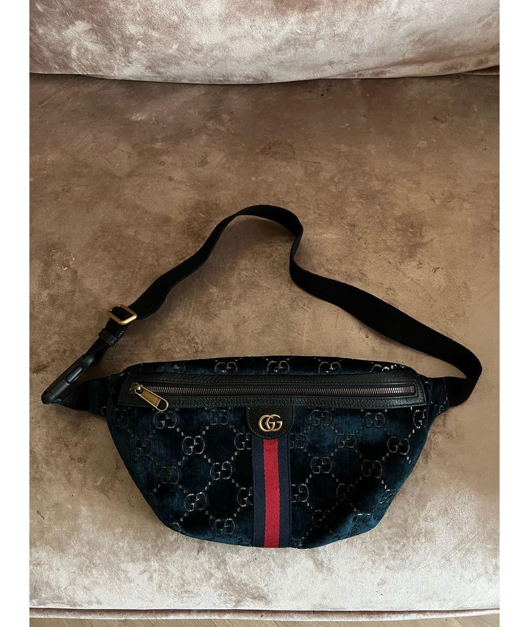 GUCCI Синяя бархатная поясная сумка, фото 9