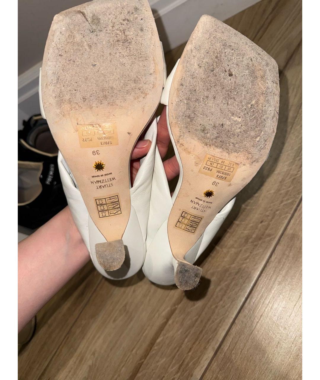 STUART WEITZMAN Белые кожаные сабо, фото 5