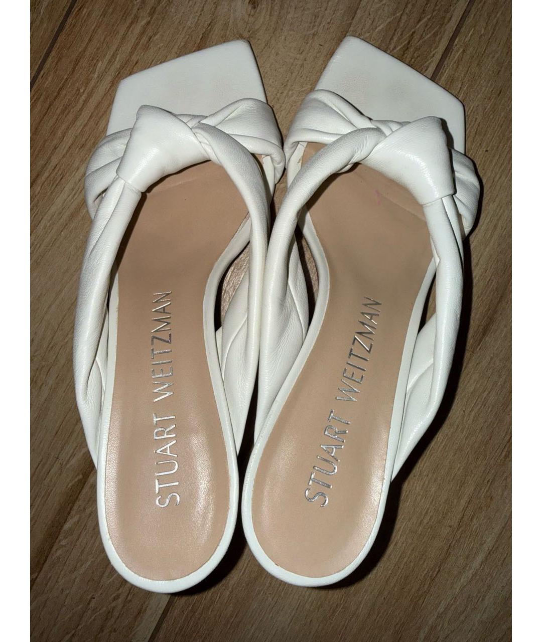 STUART WEITZMAN Белые кожаные сабо, фото 3