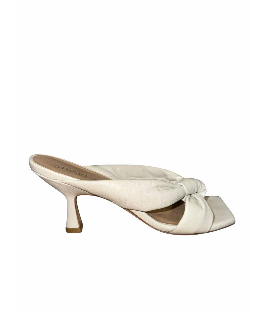 STUART WEITZMAN Белые кожаные сабо, фото 6