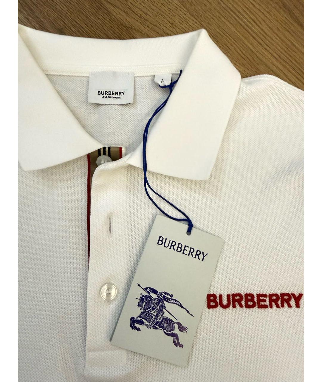 BURBERRY Белое хлопковое поло с коротким рукавом, фото 2