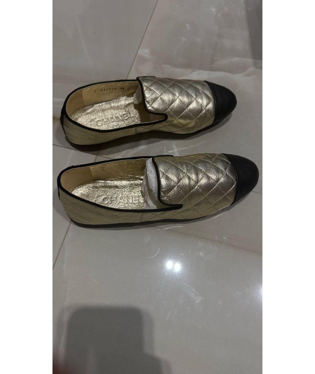 CHANEL Золотые кожаные балетки, фото 6