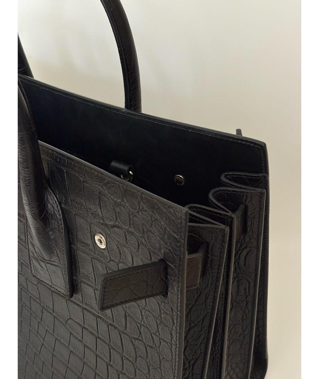 SAINT LAURENT Черная кожаная сумка с короткими ручками, фото 6