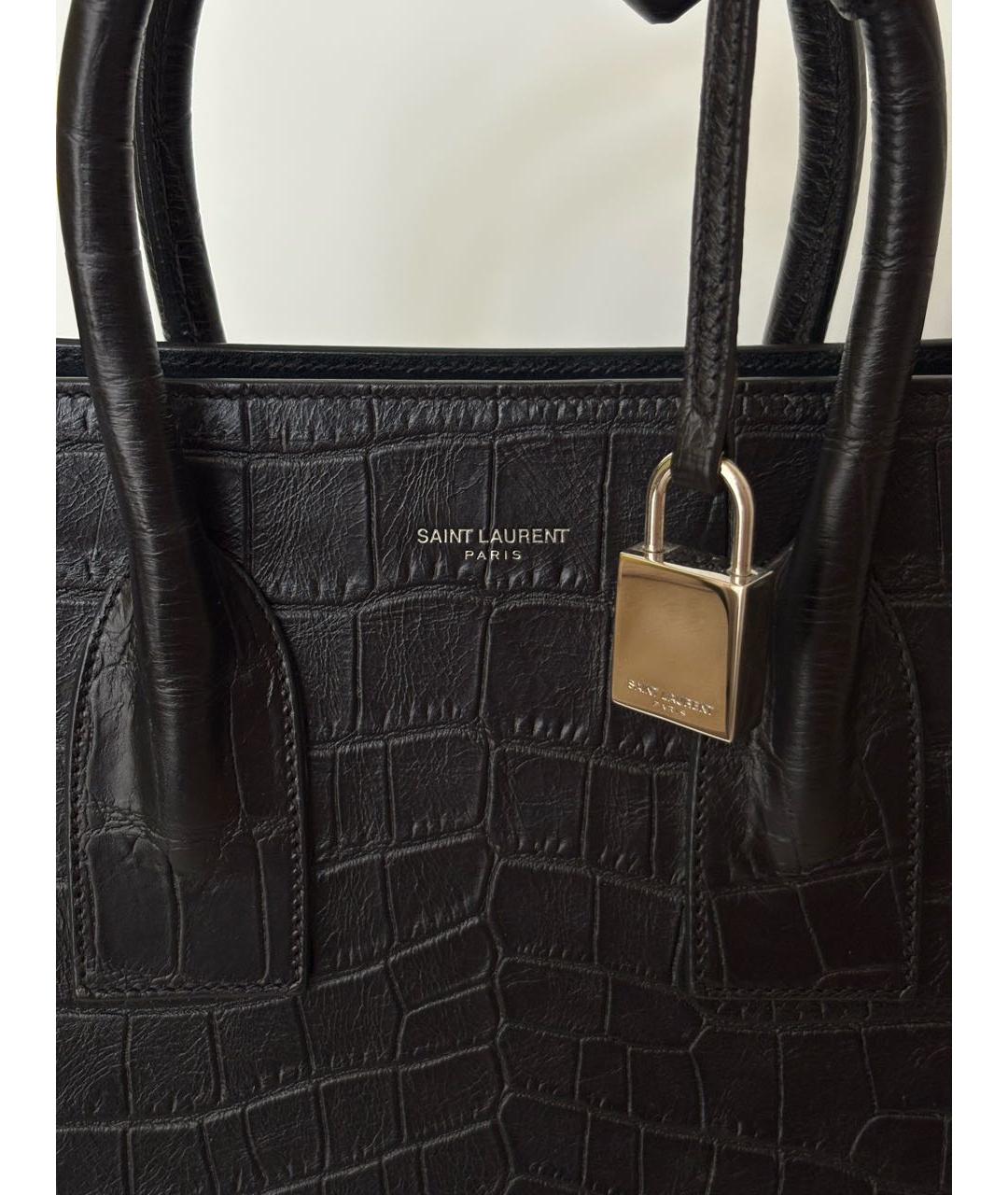 SAINT LAURENT Черная кожаная сумка с короткими ручками, фото 4