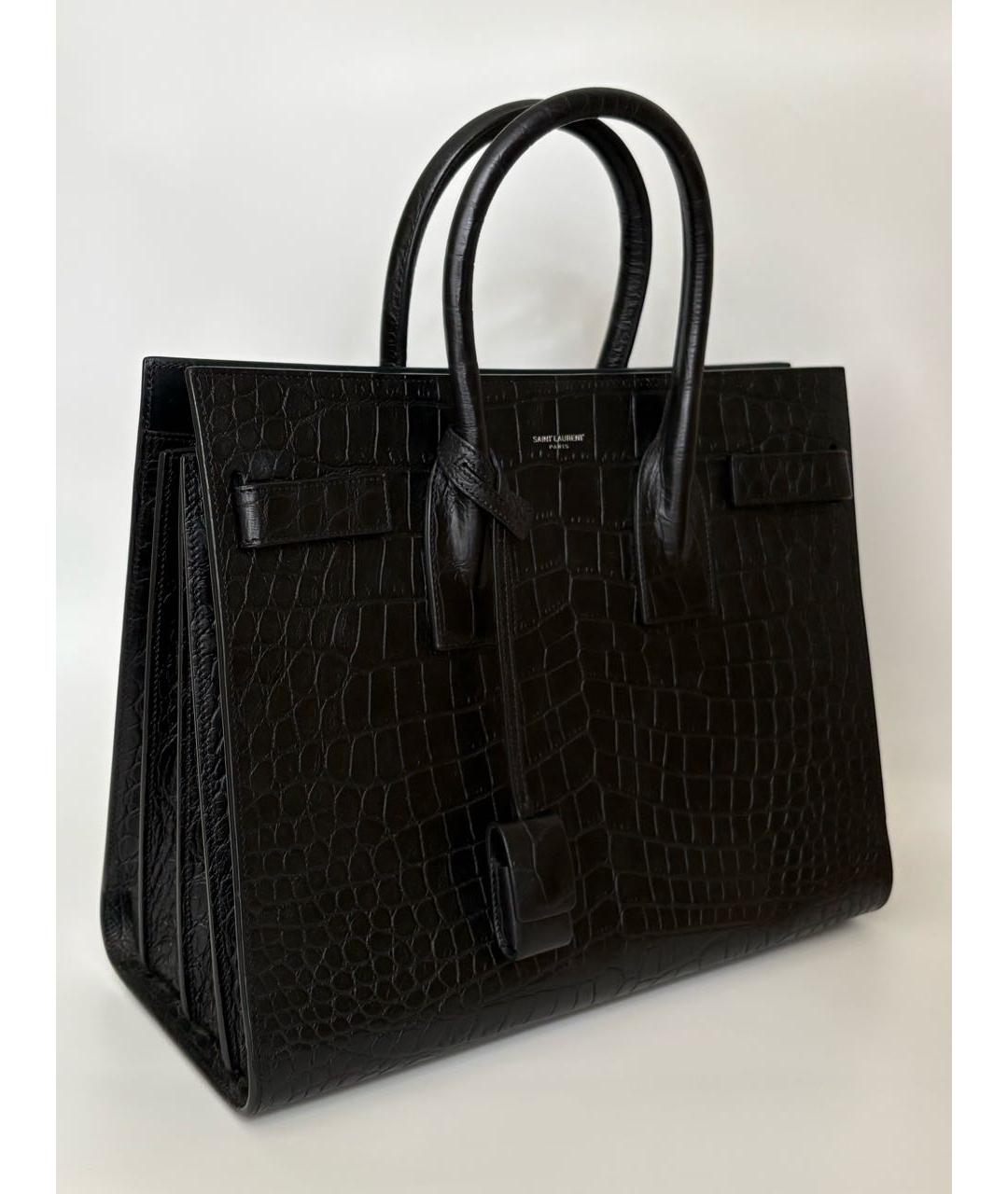 SAINT LAURENT Черная кожаная сумка с короткими ручками, фото 2