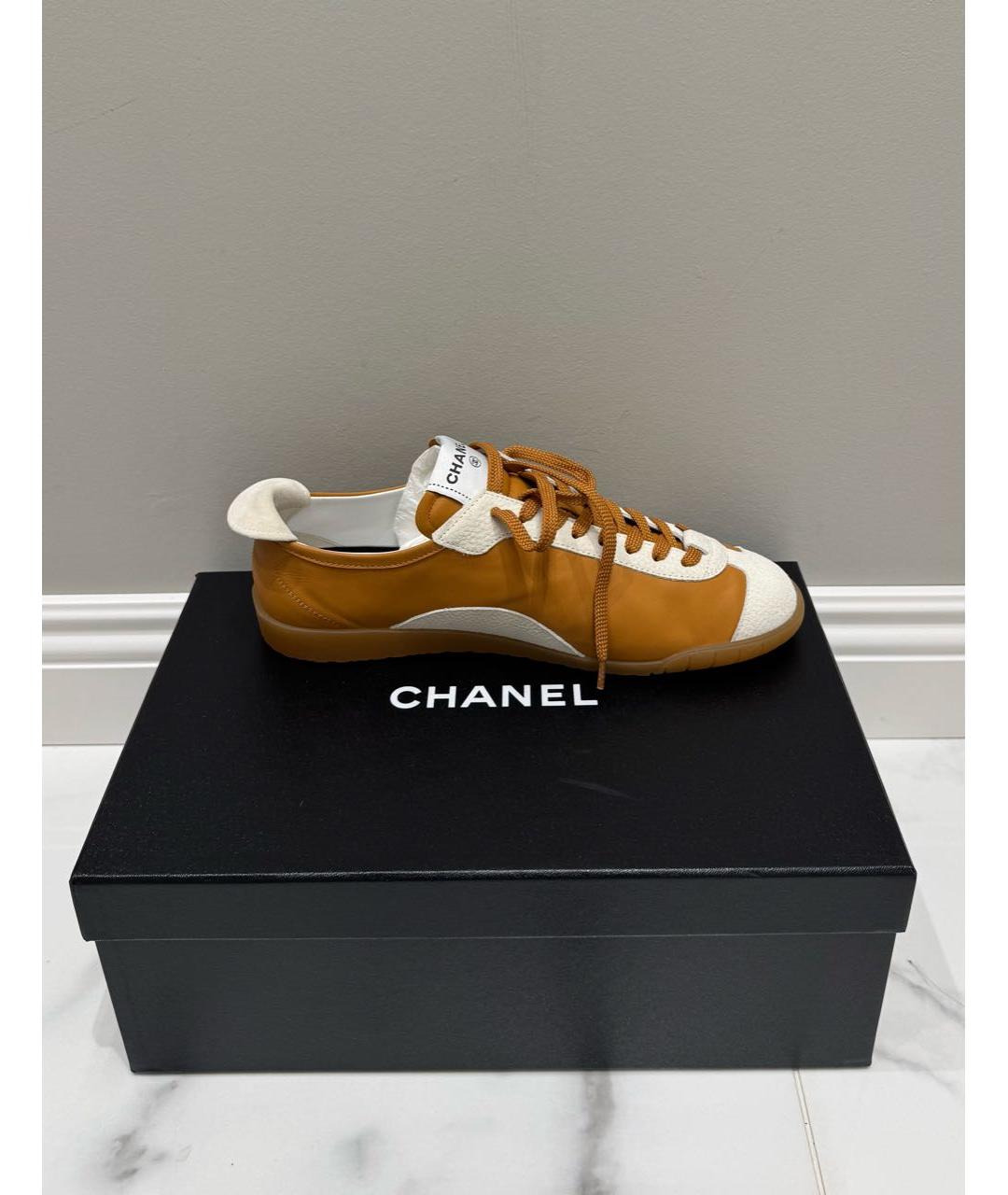 CHANEL Оранжевые кожаные кеды, фото 7