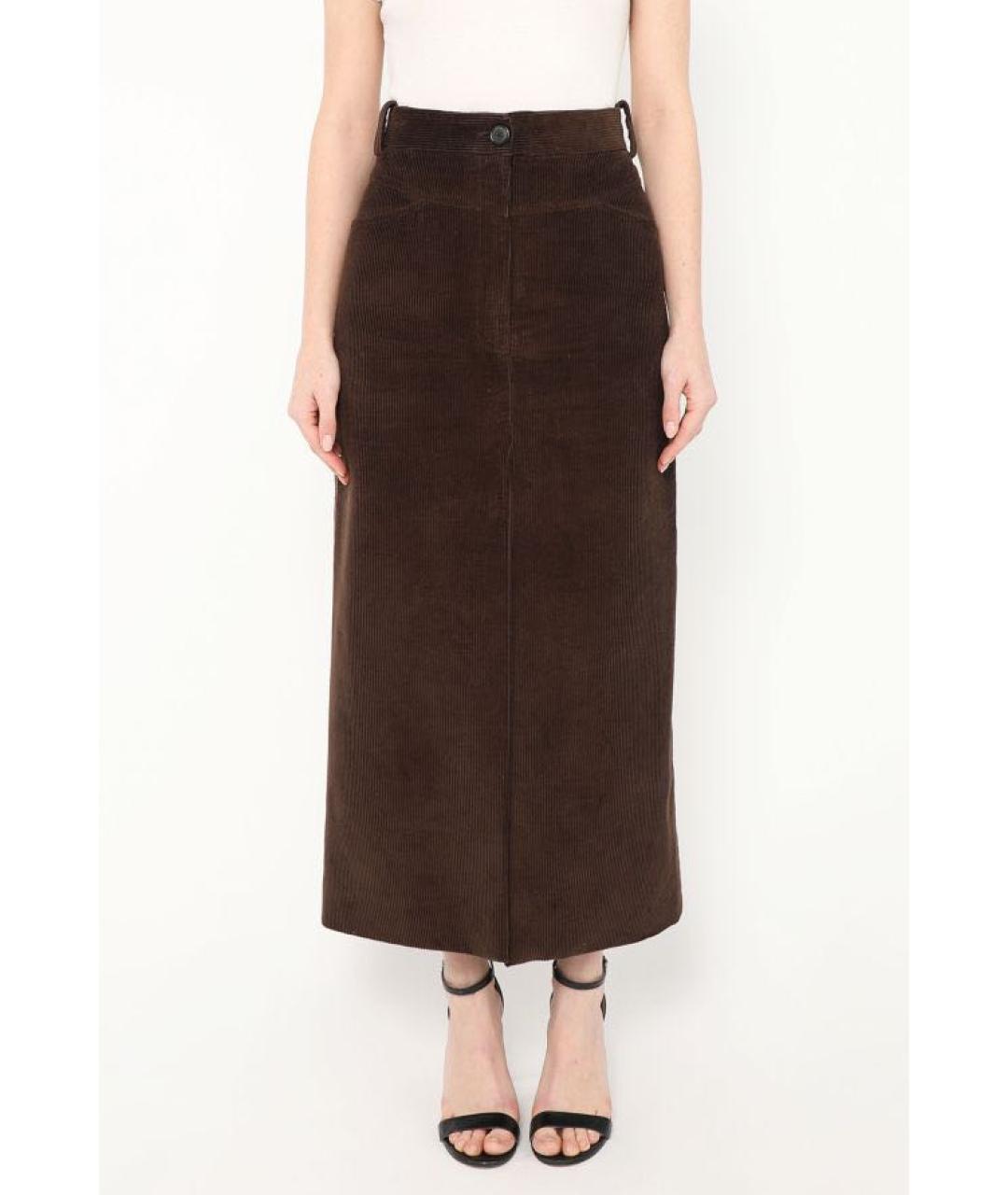 KHAITE Коричневая велюровая юбка миди, фото 4