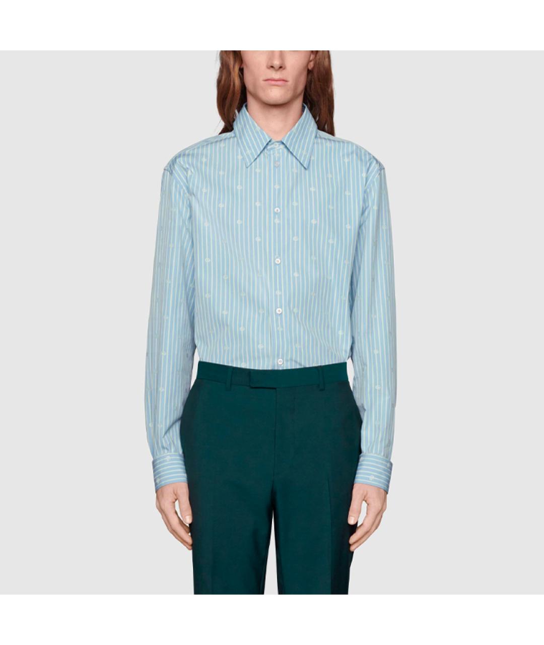 GUCCI Голубая хлопковая классическая рубашка, фото 2