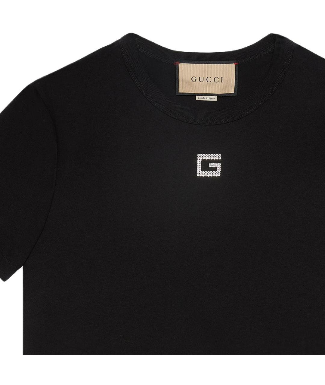 GUCCI Черная хлопковая футболка, фото 2
