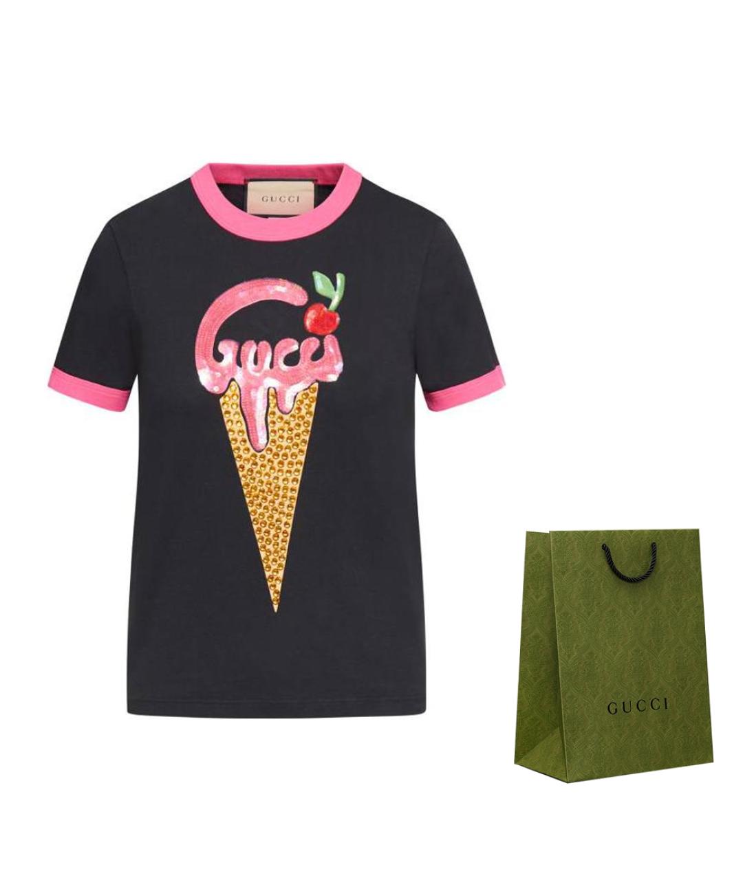 GUCCI Черная хлопковая футболка, фото 5