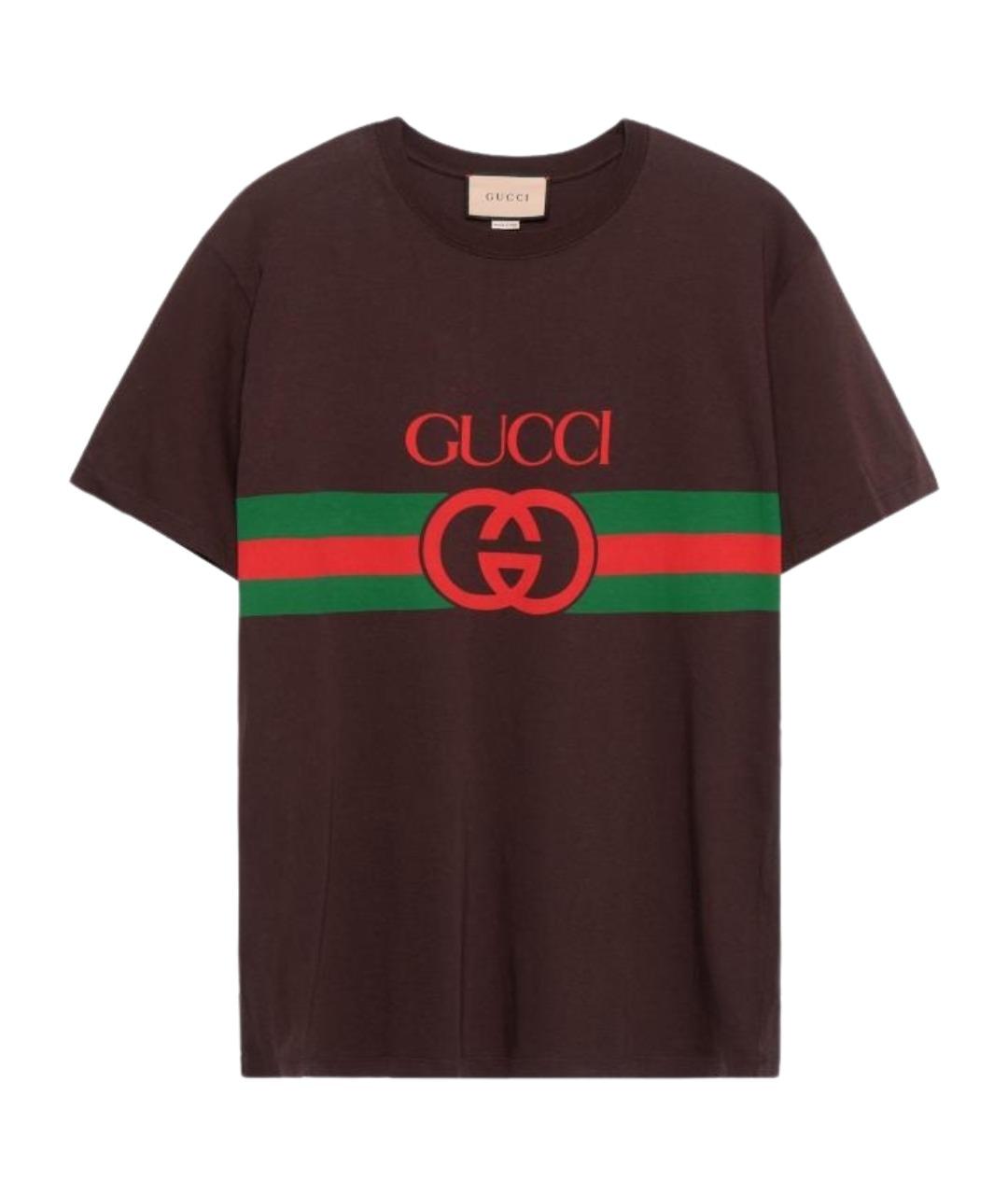 GUCCI Коричневая хлопковая футболка, фото 1