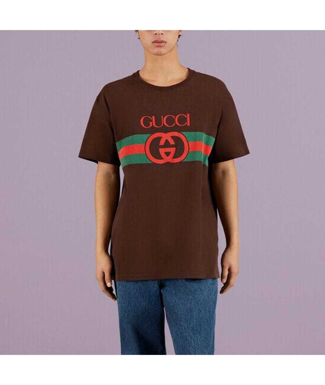 GUCCI Коричневая хлопковая футболка, фото 3