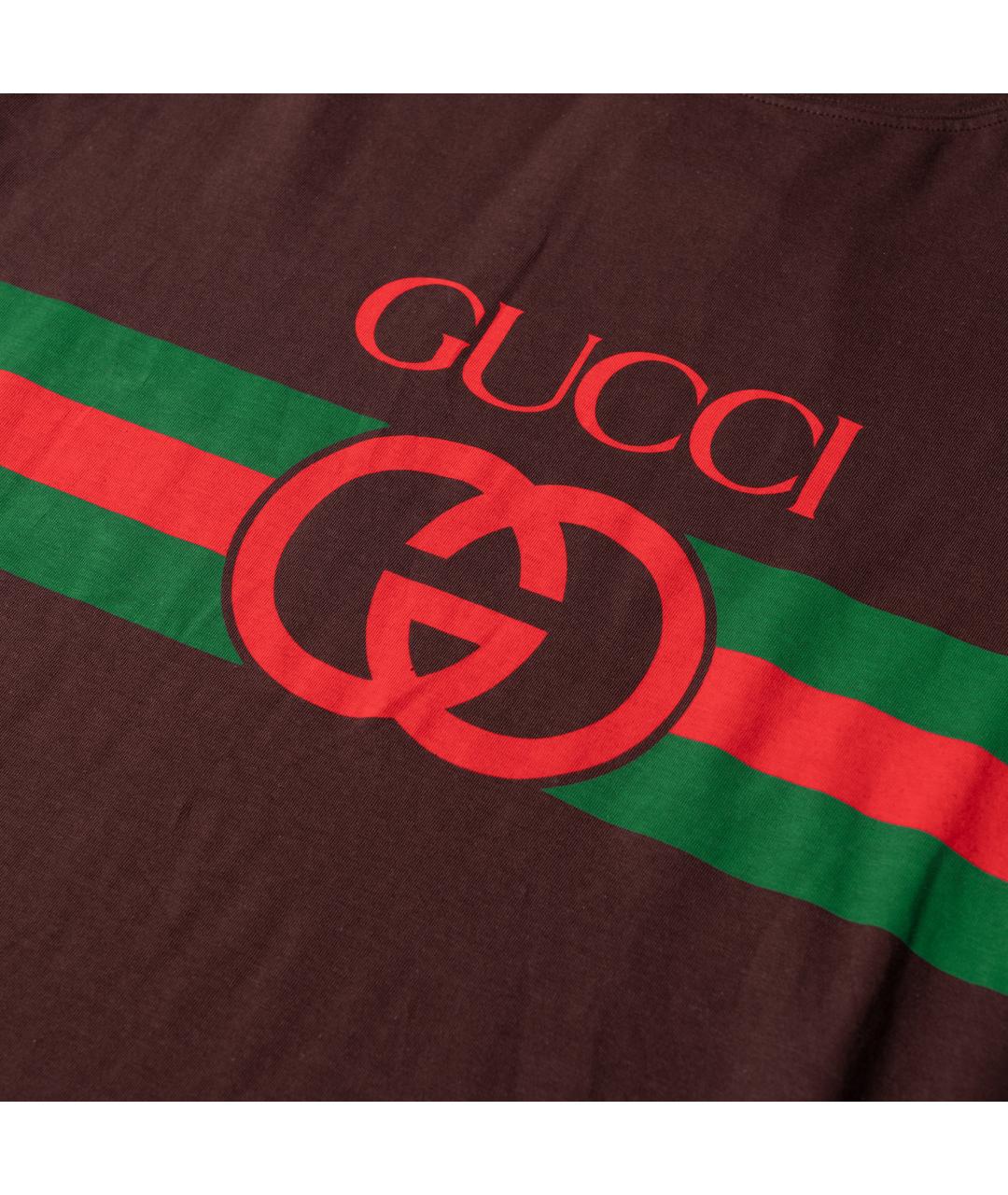 GUCCI Коричневая хлопковая футболка, фото 5
