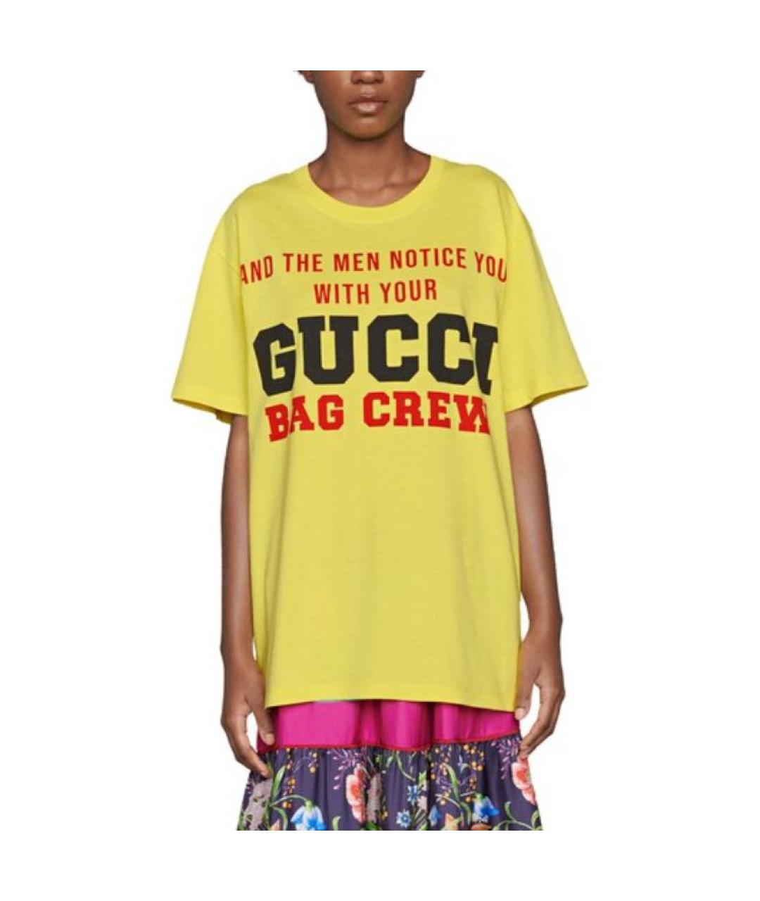 GUCCI Желтая хлопковая футболка, фото 2