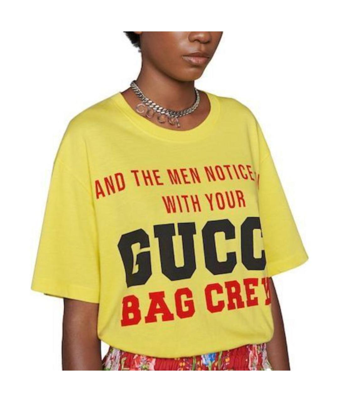 GUCCI Желтая хлопковая футболка, фото 5