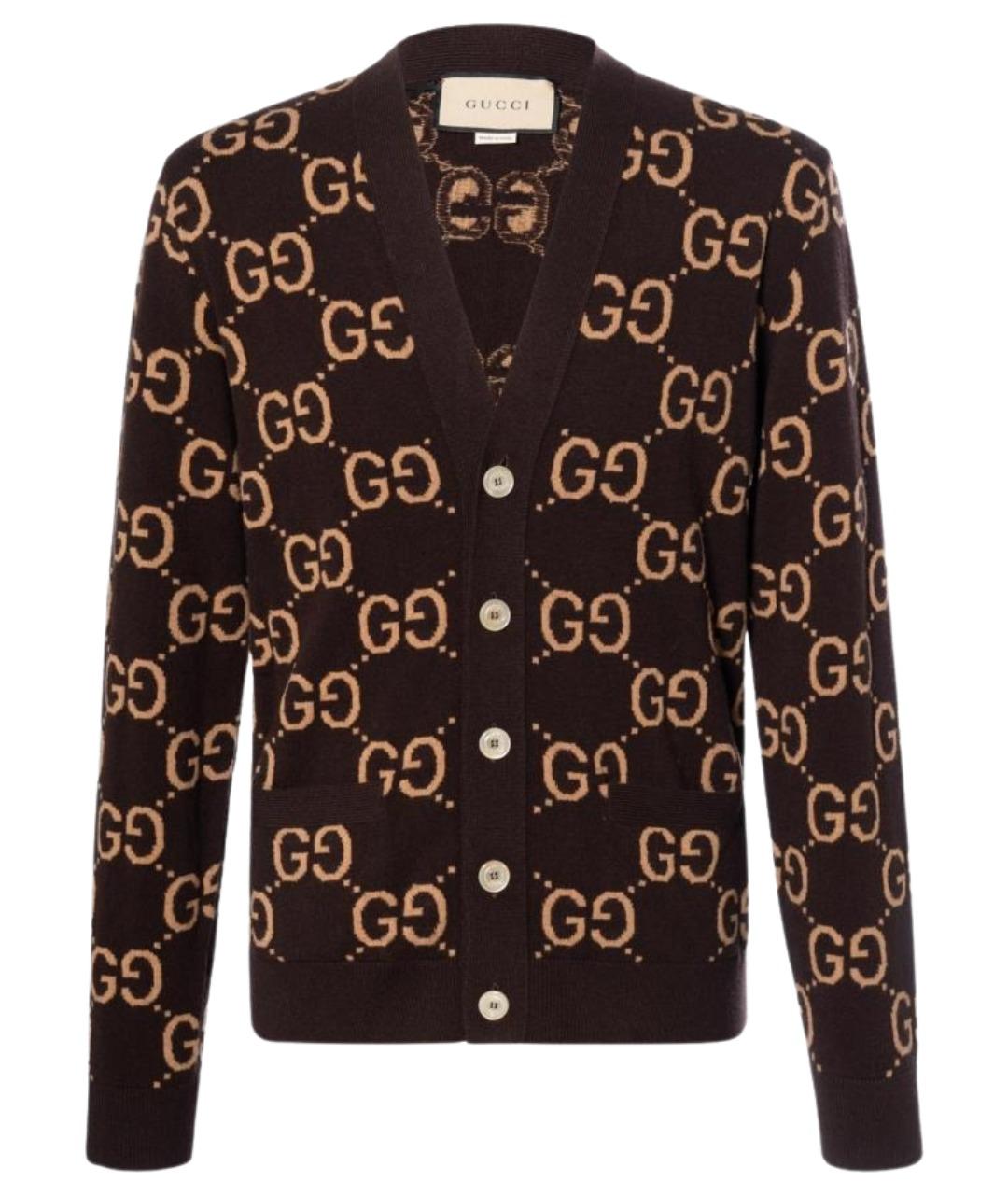 GUCCI Коричневый шерстяной кардиган, фото 1