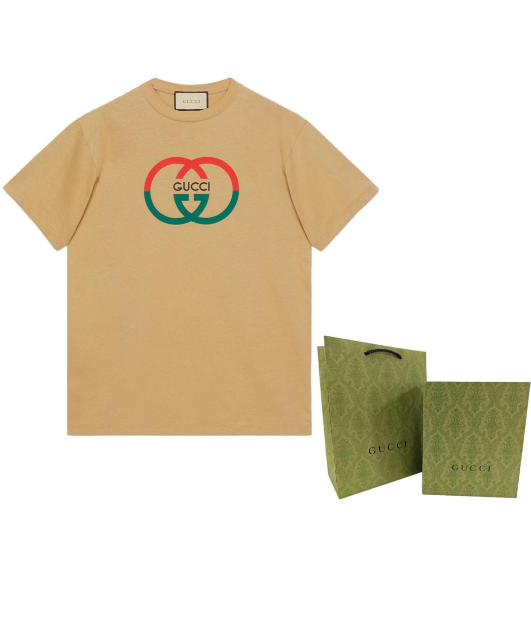 GUCCI Бежевая хлопковая футболка, фото 4