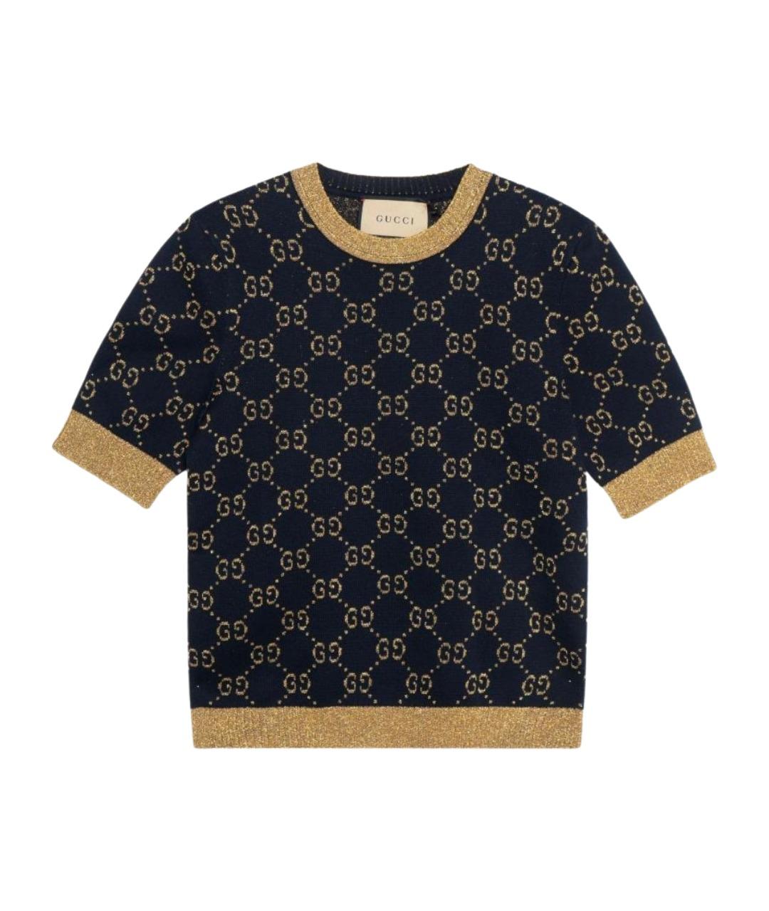 GUCCI Темно-синяя хлопковая футболка, фото 1