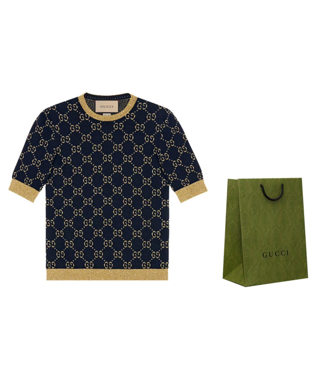 GUCCI Темно-синяя хлопковая футболка, фото 3