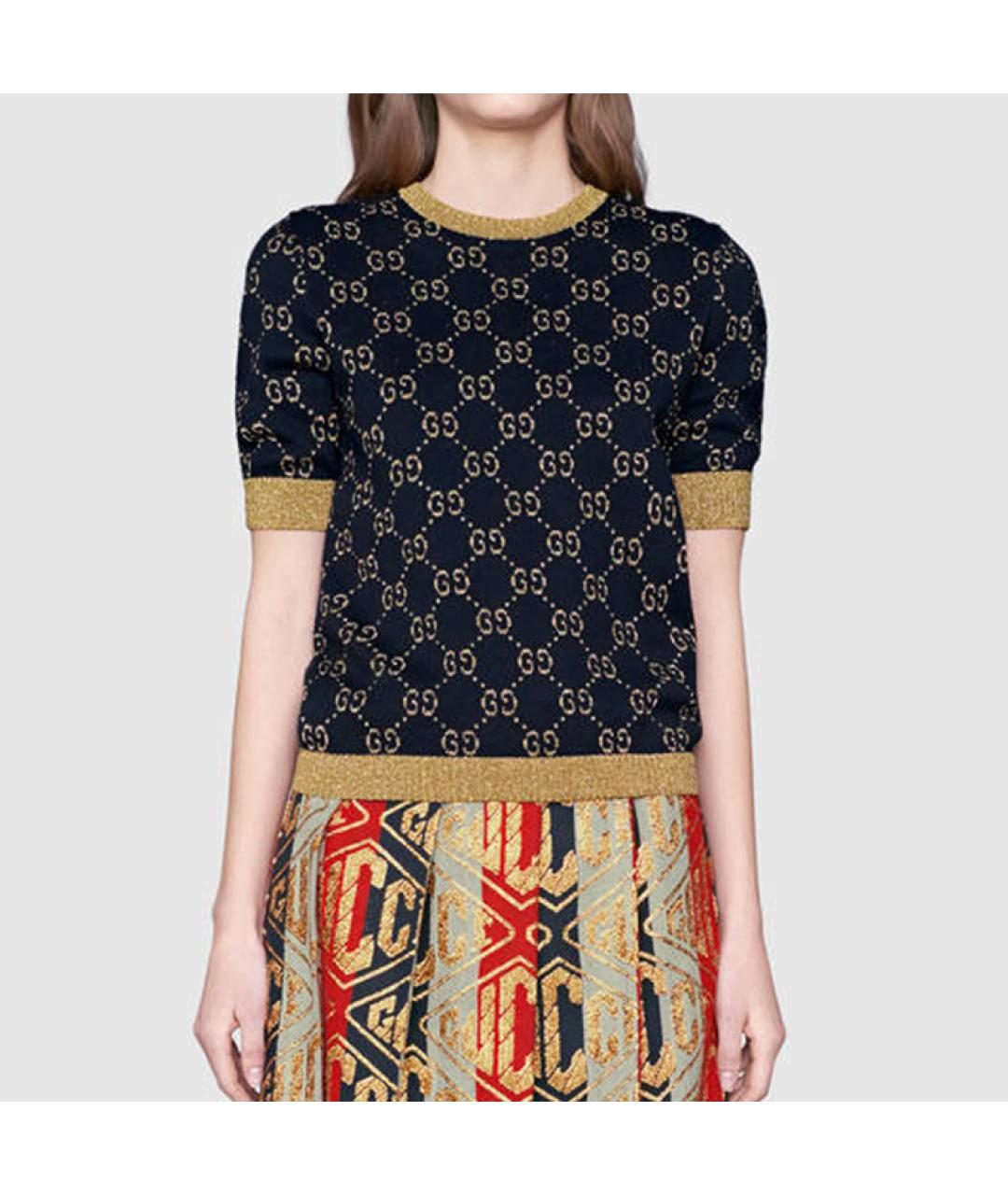 GUCCI Темно-синяя хлопковая футболка, фото 4