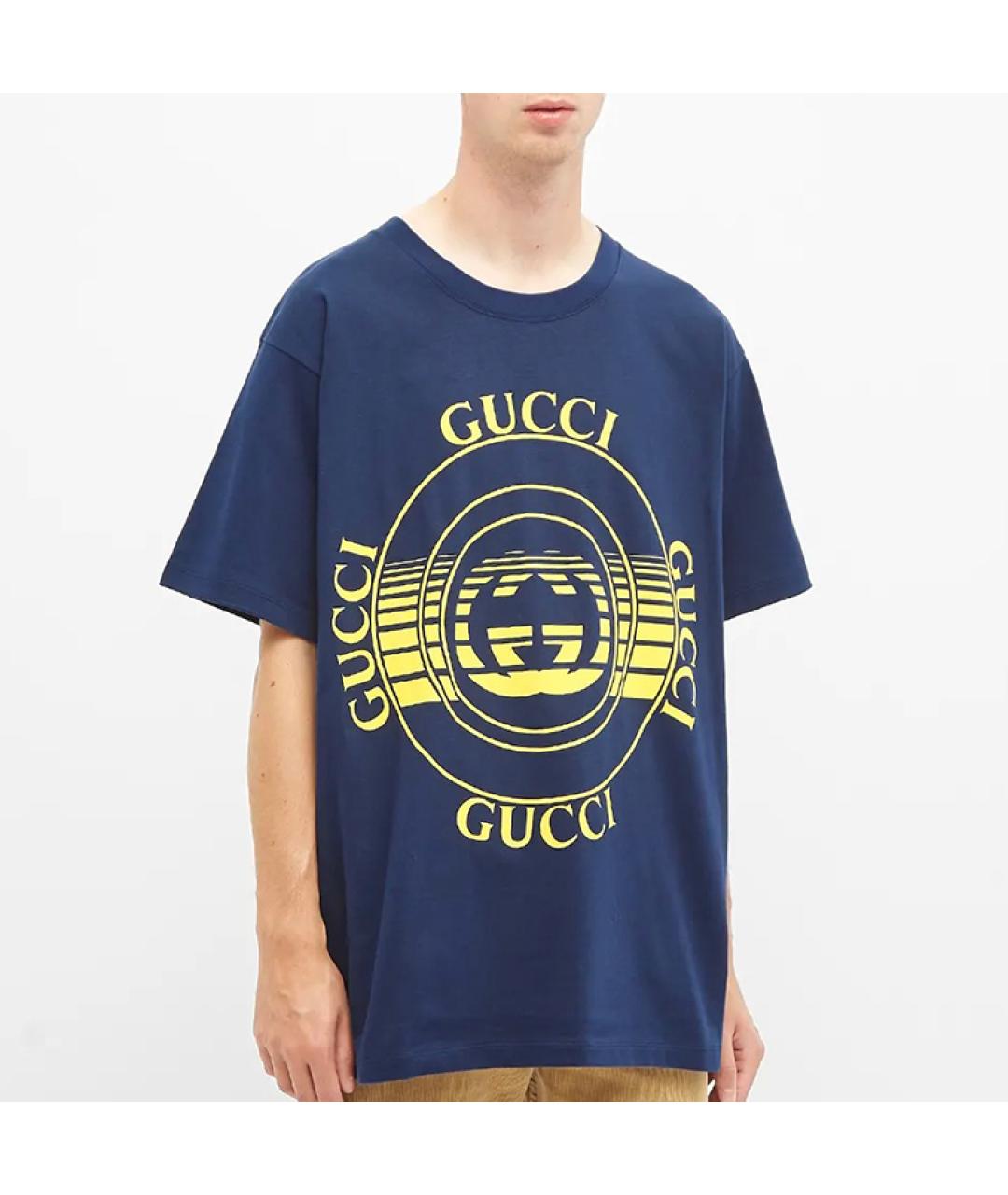 GUCCI Темно-синяя хлопковая футболка, фото 3