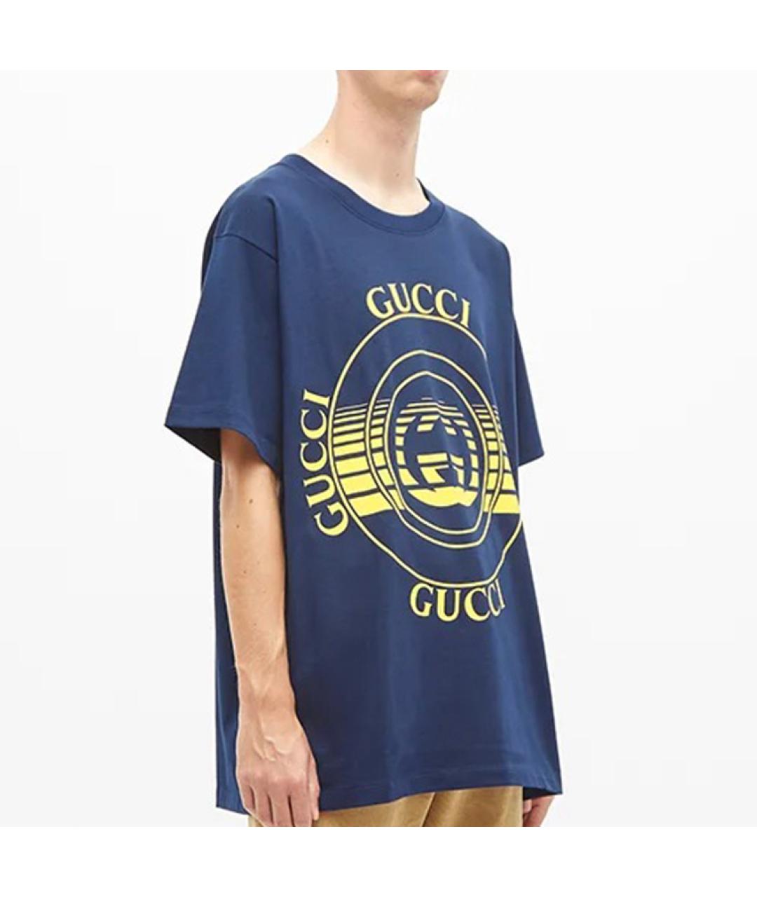 GUCCI Темно-синяя хлопковая футболка, фото 2
