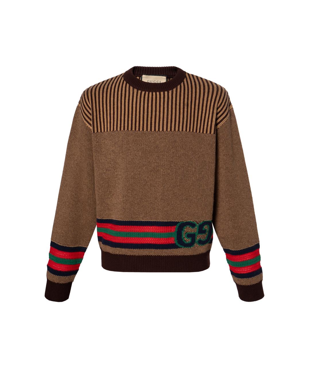 GUCCI Коричневый шерстяной джемпер / свитер, фото 1