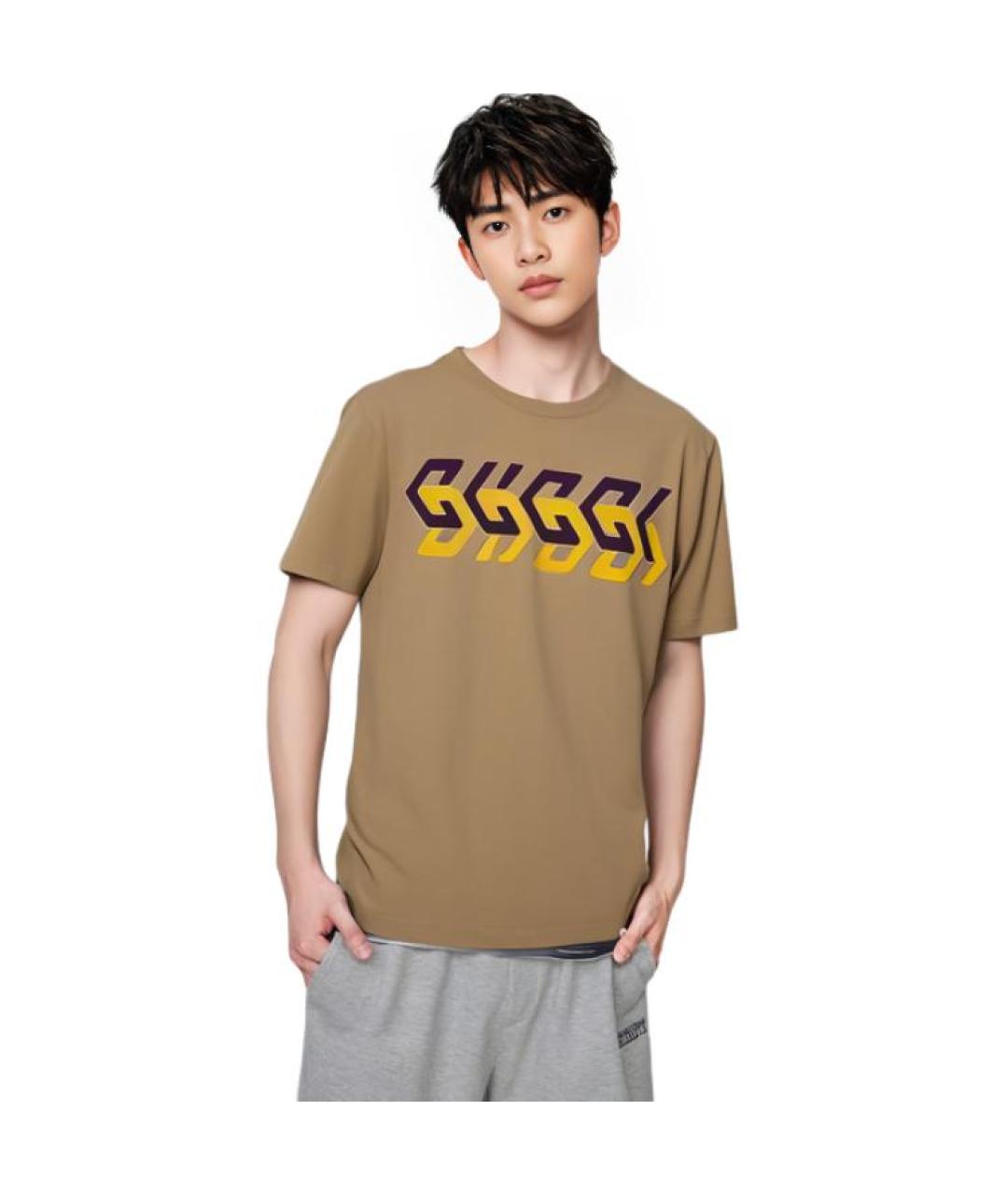 GUCCI Бежевая хлопковая футболка, фото 5