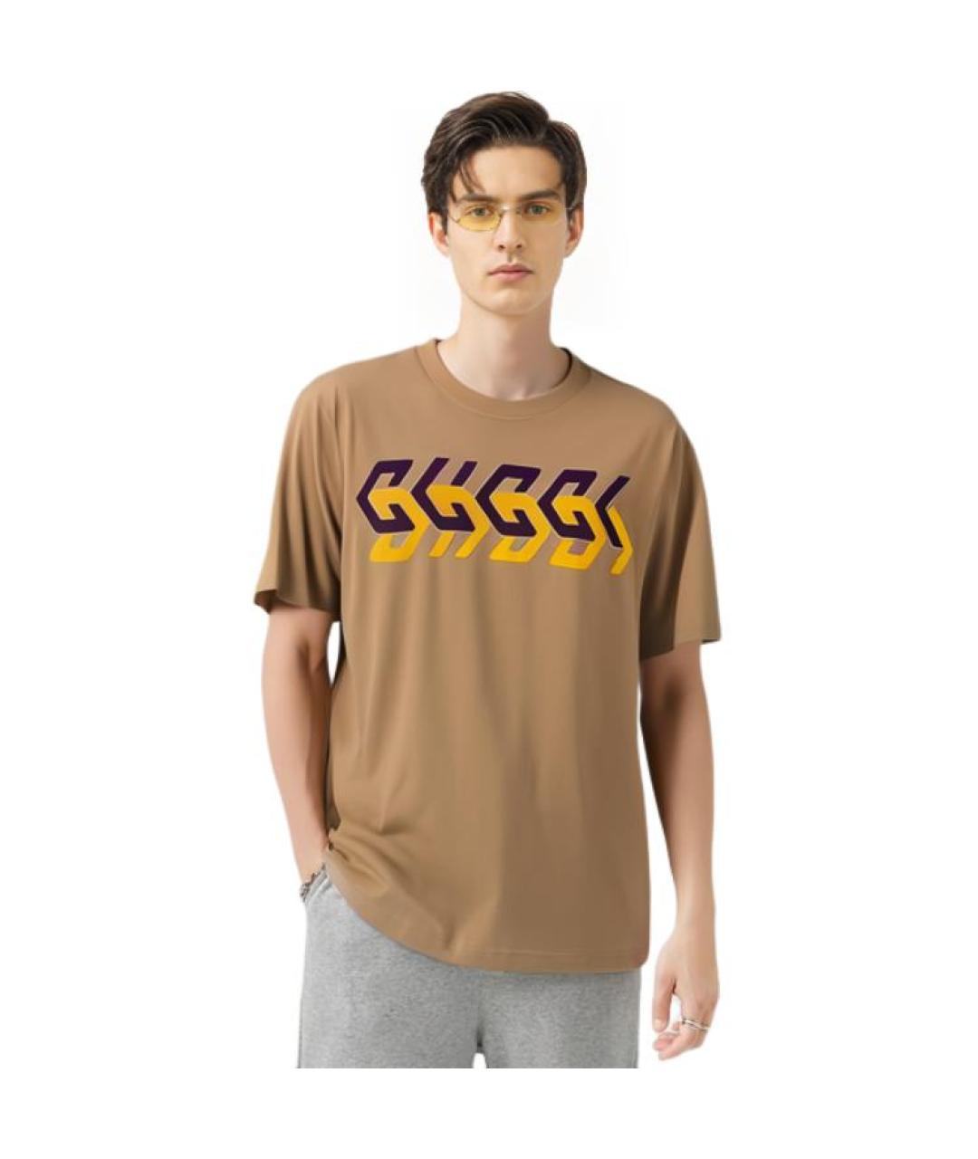 GUCCI Бежевая хлопковая футболка, фото 4
