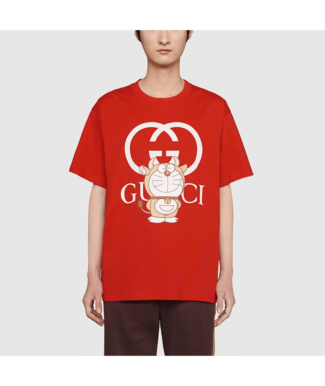 GUCCI Красная хлопковая футболка, фото 2