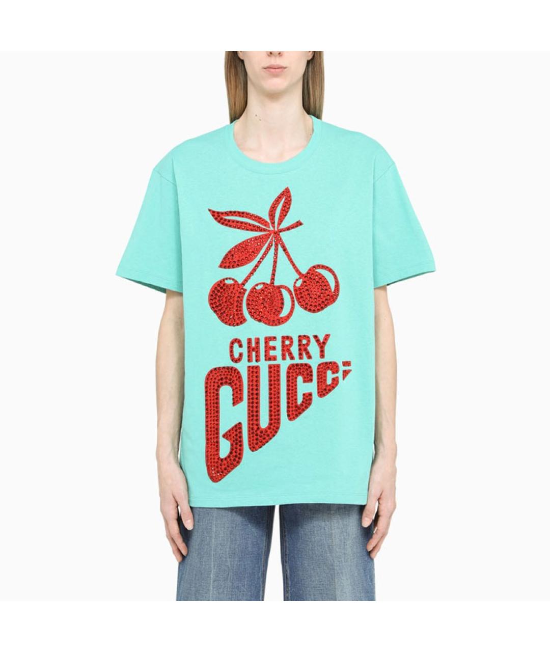 GUCCI Голубая хлопковая футболка, фото 3