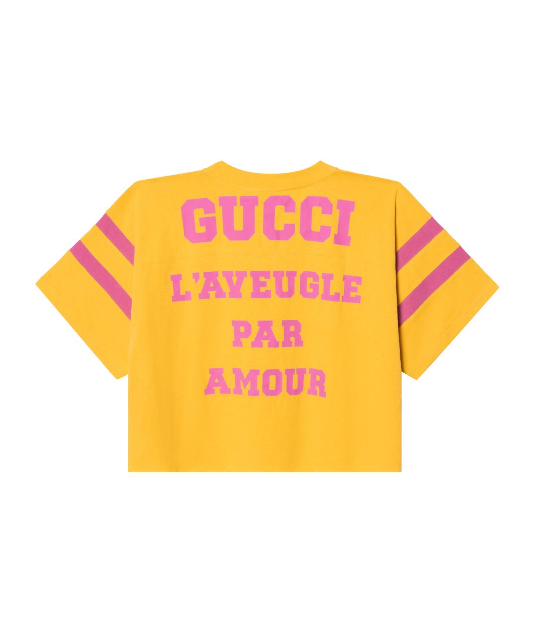 GUCCI Желтая хлопковая футболка, фото 2