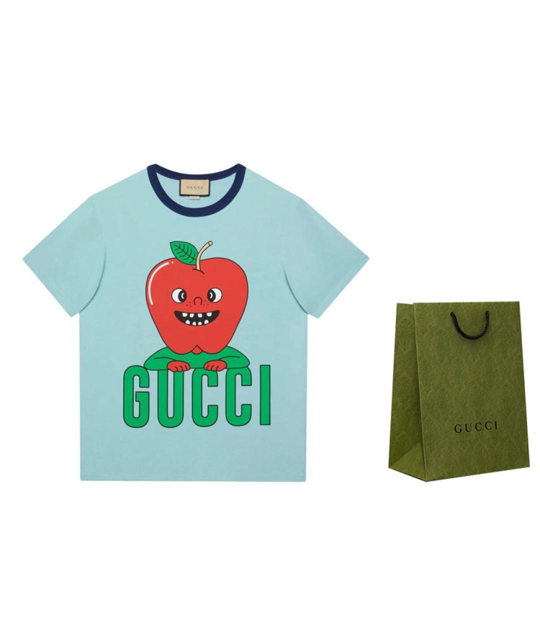 GUCCI Голубая хлопковая футболка, фото 3