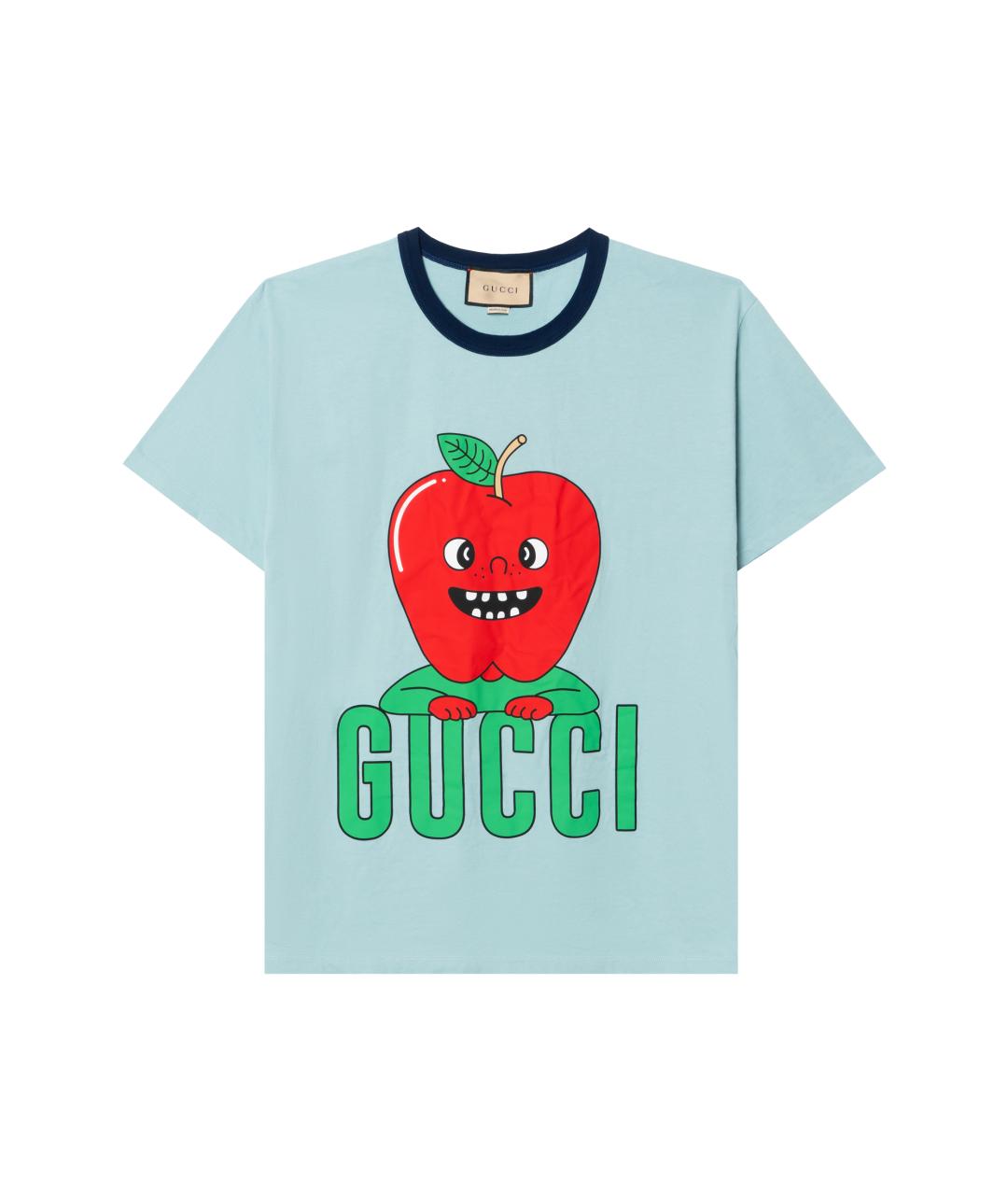 GUCCI Голубая хлопковая футболка, фото 1