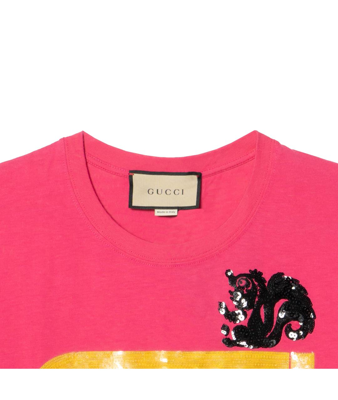 GUCCI Фуксия хлопковая футболка, фото 4
