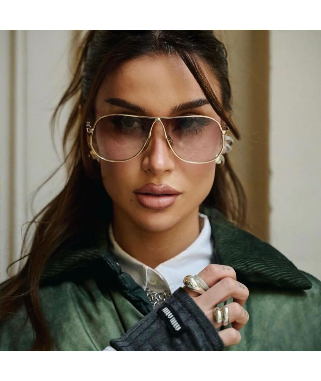 MIU MIU Золотые металлические солнцезащитные очки, фото 3