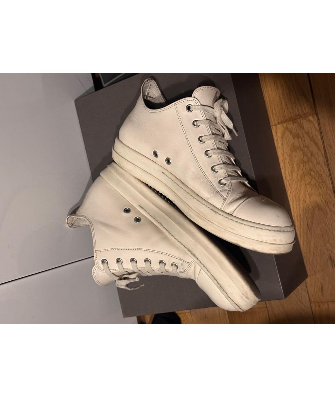 RICK OWENS Бежевые кожаные низкие кроссовки / кеды, фото 3