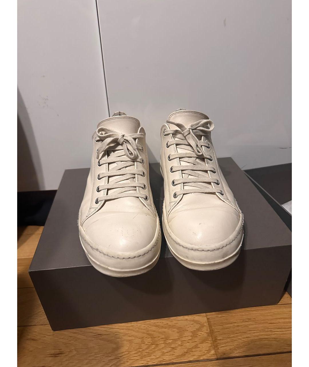 RICK OWENS Бежевые кожаные низкие кроссовки / кеды, фото 2
